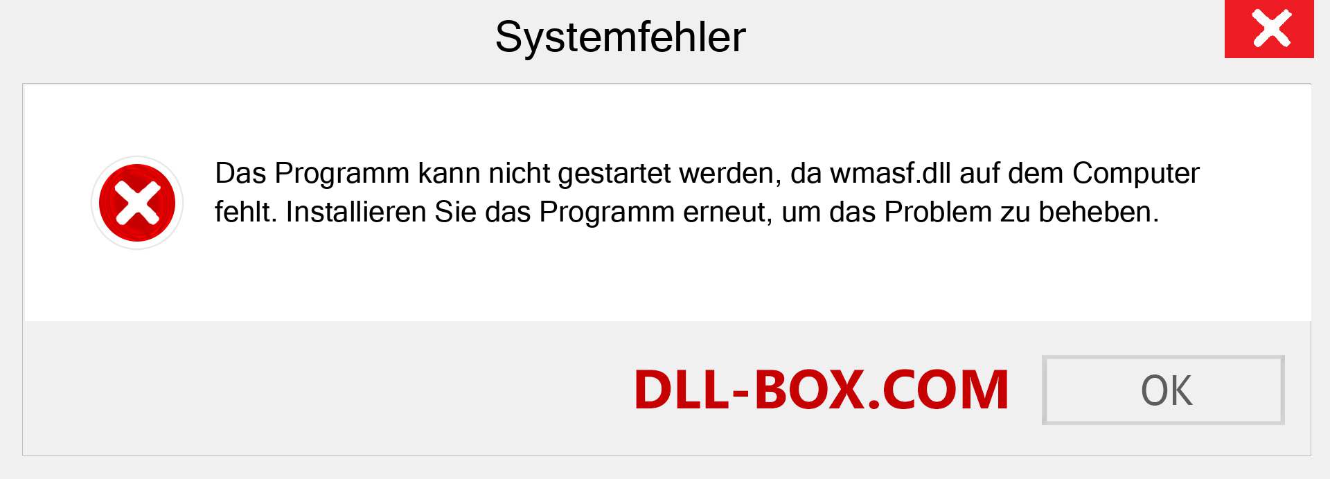 wmasf.dll-Datei fehlt?. Download für Windows 7, 8, 10 - Fix wmasf dll Missing Error unter Windows, Fotos, Bildern